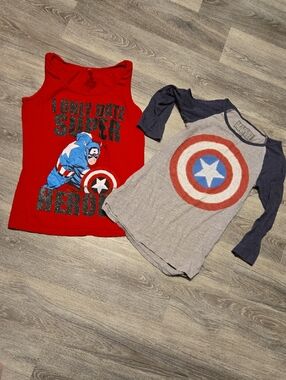 Lot Of 2 Marvel Captain America Tops XS/S